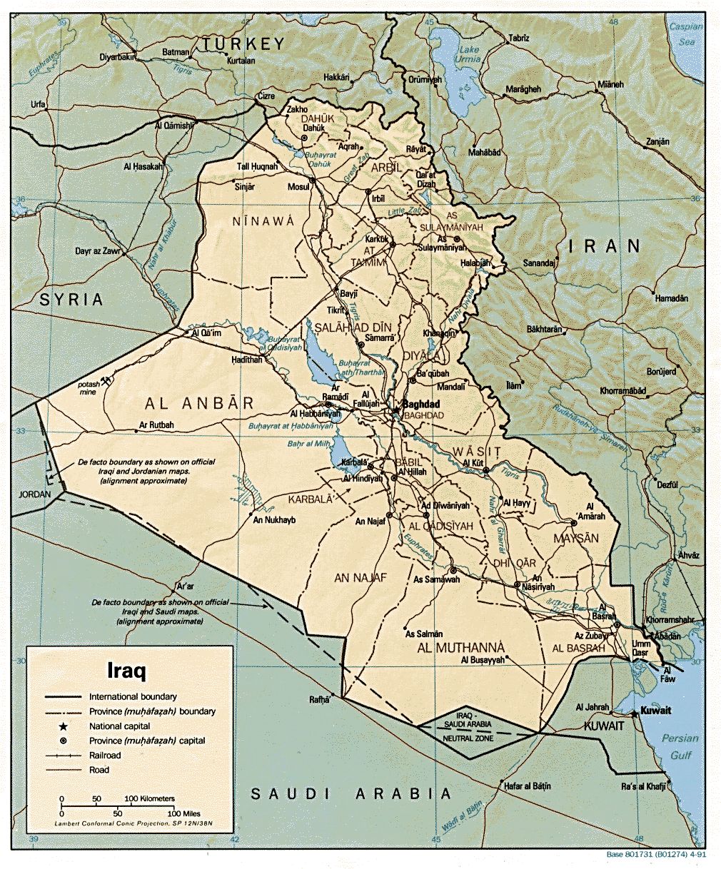 Irakkarte von 1991 / map of Iraq from 1991q